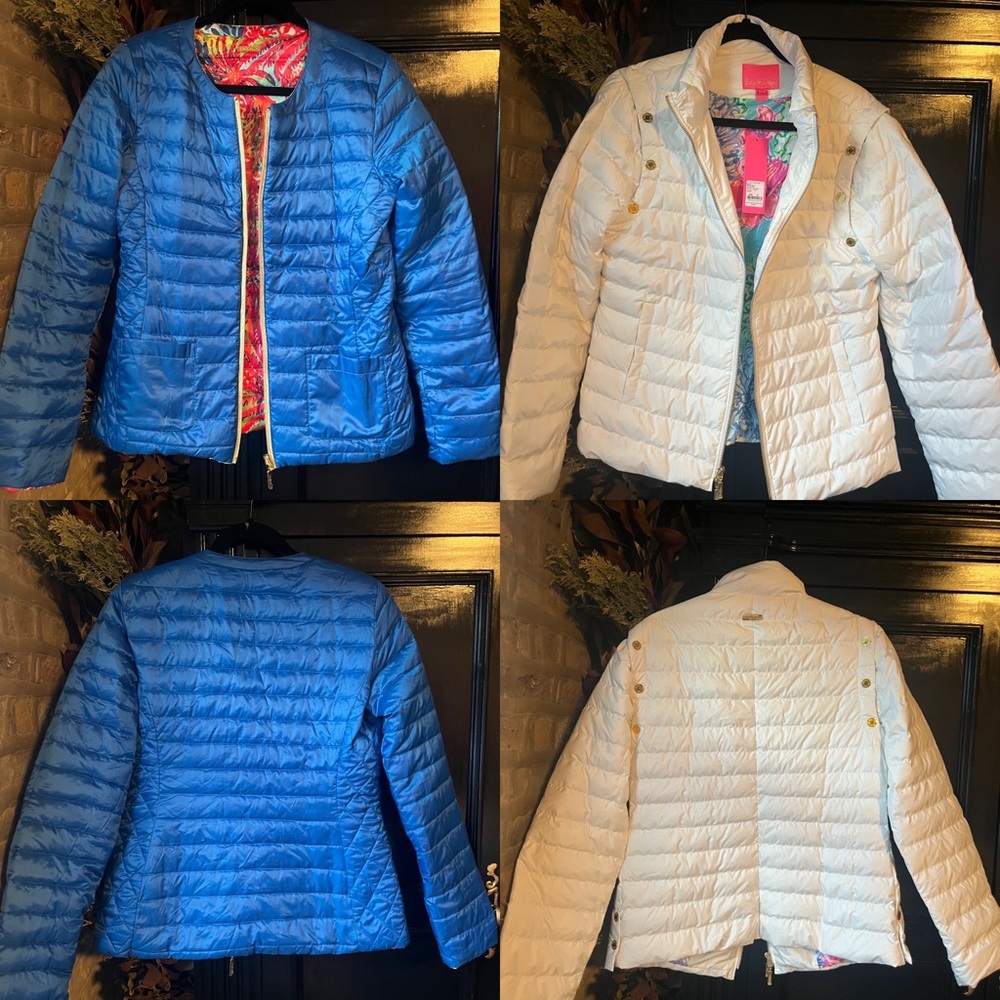 Lilly Pulitzer Puffer Coats (Blue and Gold and White and Gold)